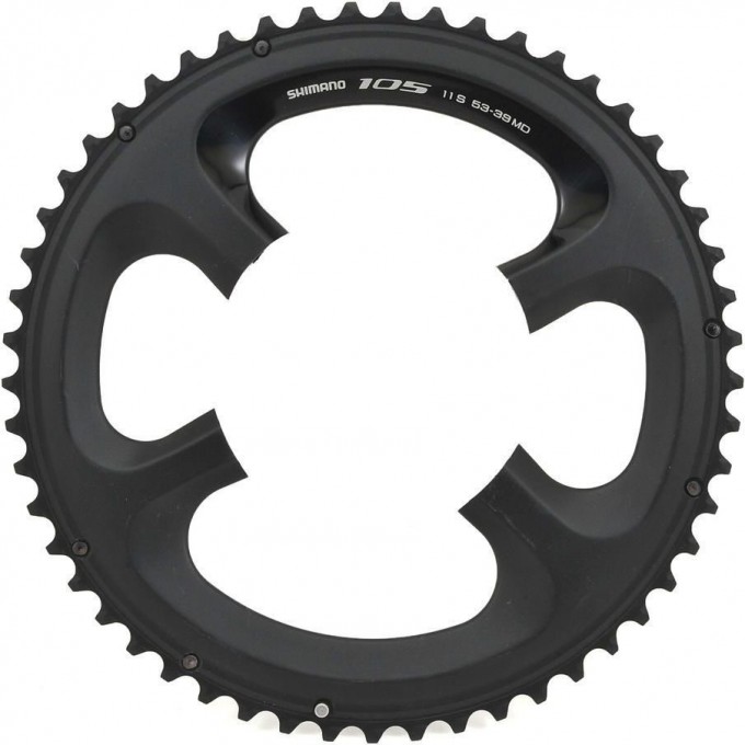 Звезда SHIMANO 105 53T-MD, передняя, для FC-5800, для 53-39T, черный Y1PH98130 Звезда SHIMANO 105 53T-MD, передняя, для FC-5800, для 53-39T, черный Y1PH98130